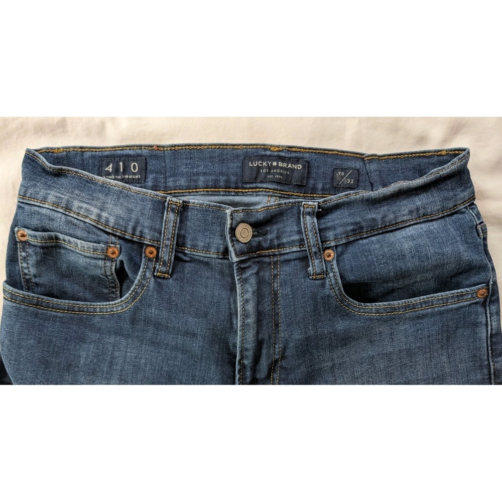 Lucky Brand 410 Athletic Straight Jeans Mens 30x32 Noble Wash Blue Altered Waist - Picture 4 of 12